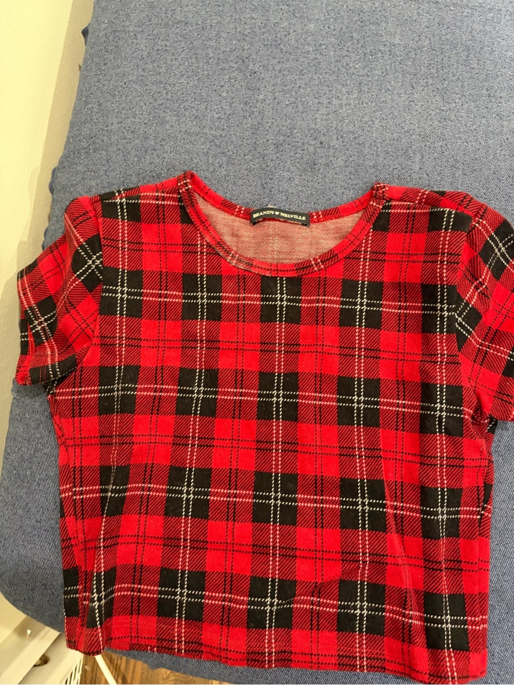Brandy Melville Red and Black Plaid Short Sleeve Tee